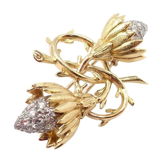 Authentic! Tiffany & Co Schlumberger 18k Yellow Gold Platinum Diamond Pin Brooch - Picture 13 of 14